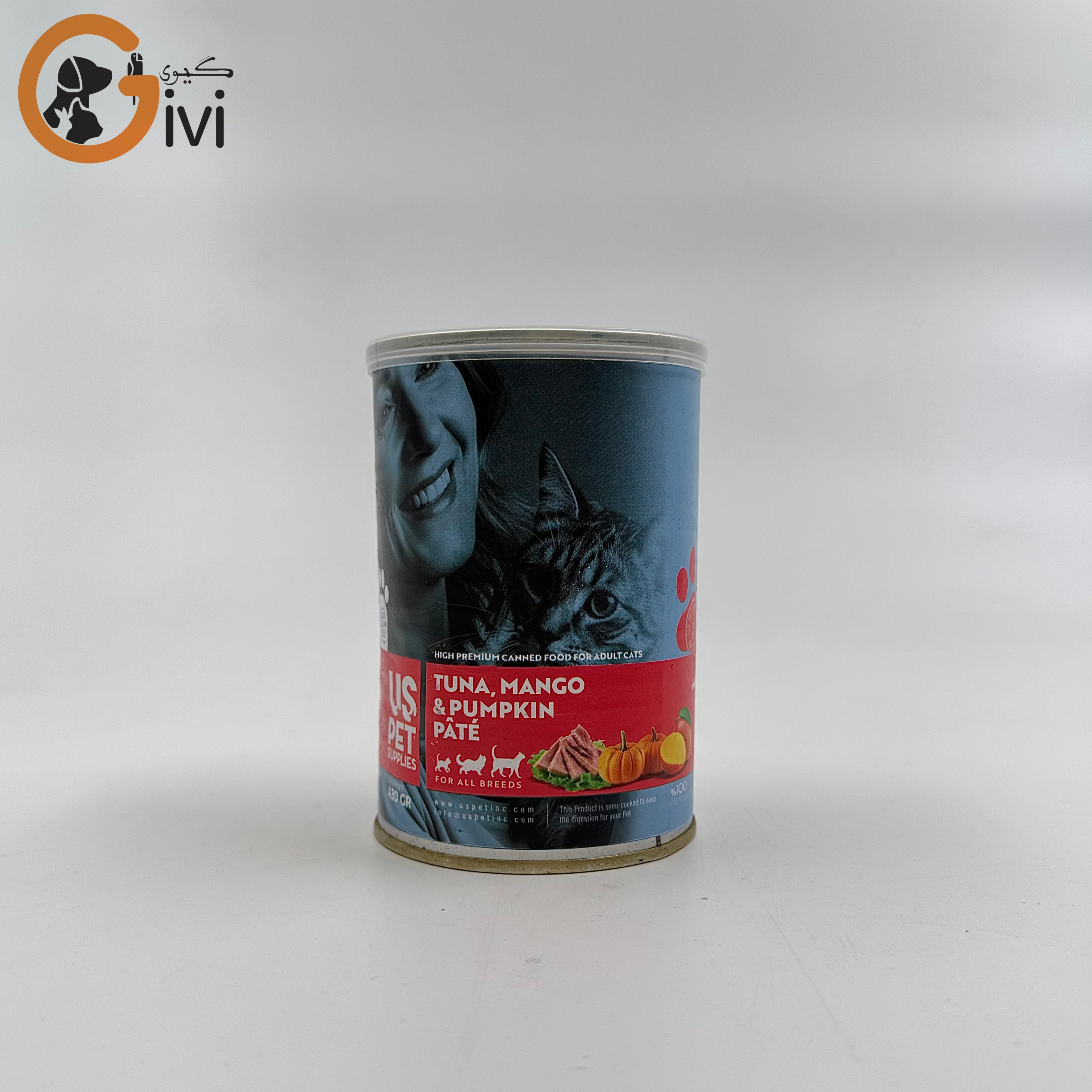غذای کنسرو گربه 400 گرمی US+ با طعم ماهی تن و انبه