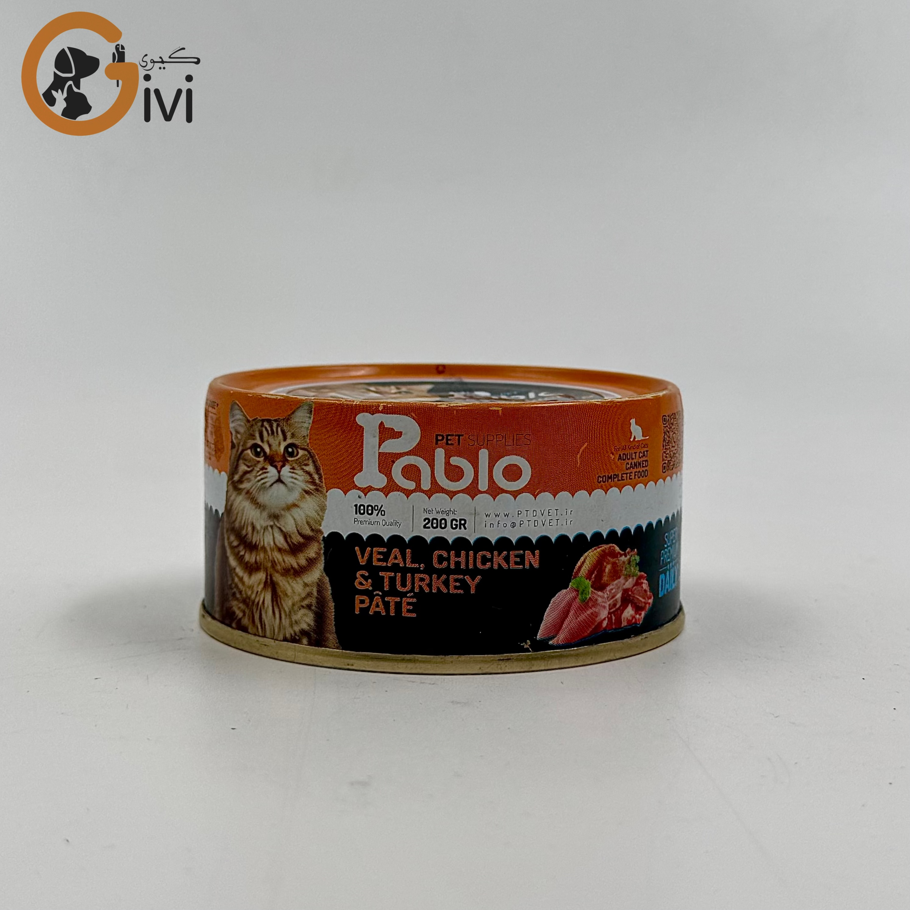 غذای کنسرو گربه 200 گرمی Pablo با طعم گوشت گوساله و مرغ و بوقلمون
