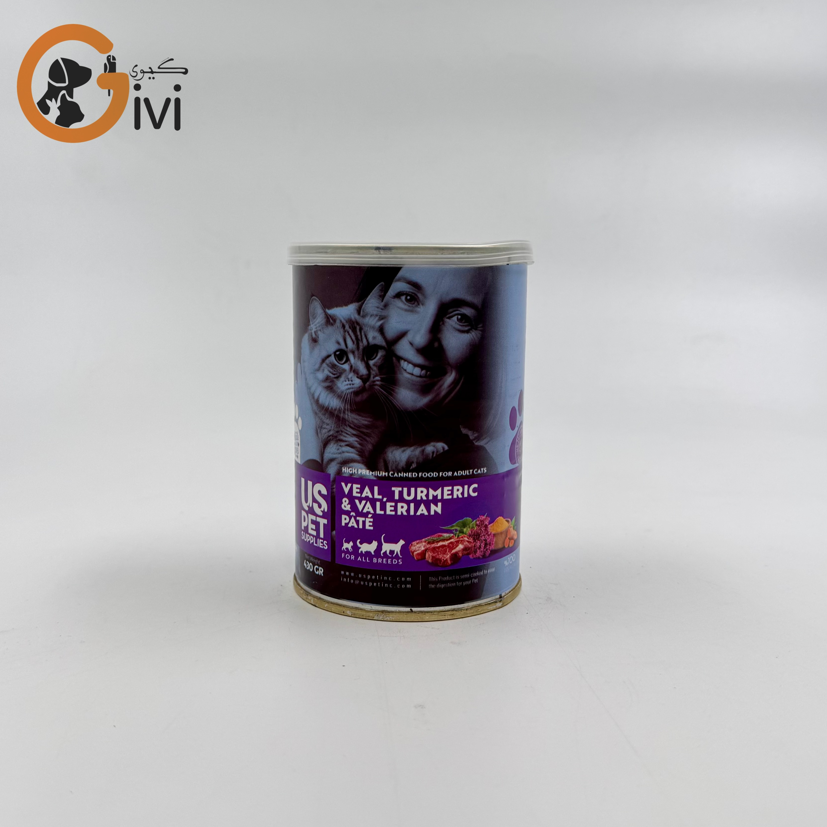 غذای کنسرو گربه 400 گرمی US+ با طعم گوشت گوساله و جوپرک